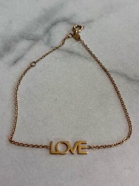 Maya Brenner LOVE Script Bracelet in Rose Gold